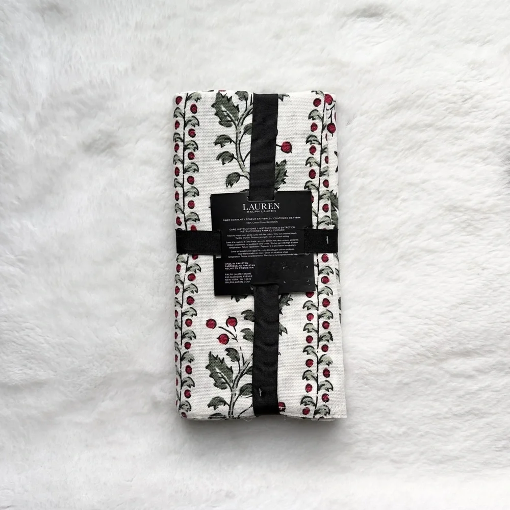 NWT Lauren Ralph Lauren Set of 4 Cloth Napkins Floral Holiday 20”x20”